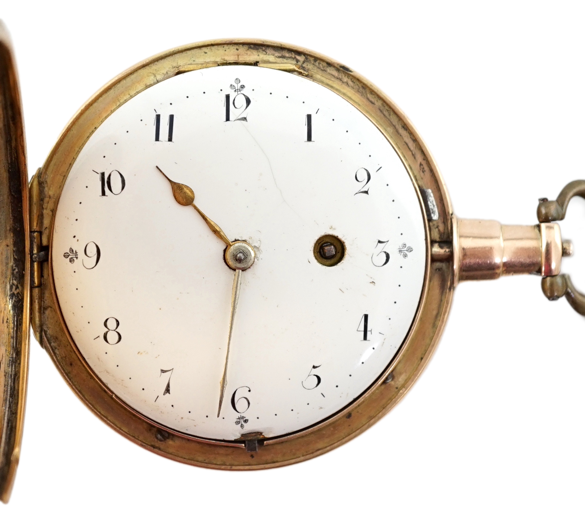 A George III 18ct gold hunter pocket watch by Abraham Samuel, together with a 15ct gold albert and base metal key